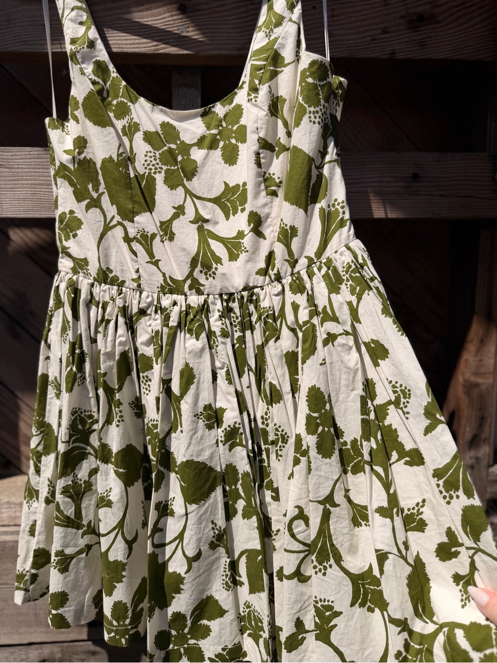 Badgley Mischka Cream Dress with Olive Green Floral Print - Picture 2 of 5